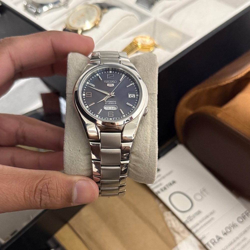 Seiko Silver Watch with Blue Dial